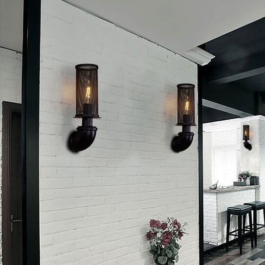 Industrial Vintage Cylinder Pipe Metal Mesh 1-Light Wall Sconce Lamp