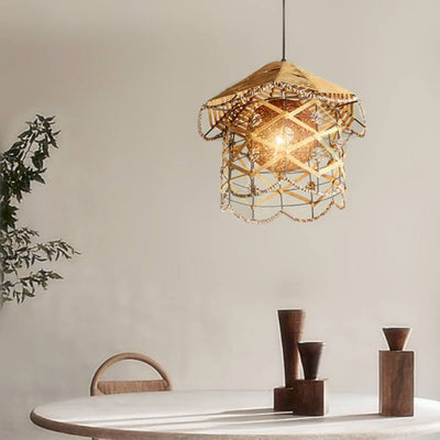 Creative Rattan Weaving Hanfkugeln 1-Licht-Pendelleuchte 