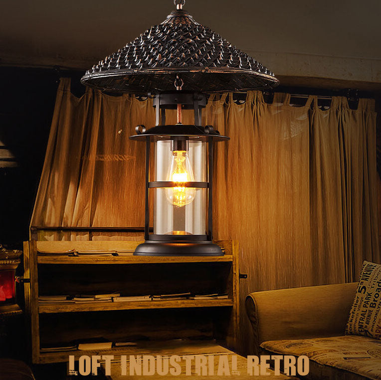 Vintage Industrial Bucket Hat Lantern 1-Light Pendant Light