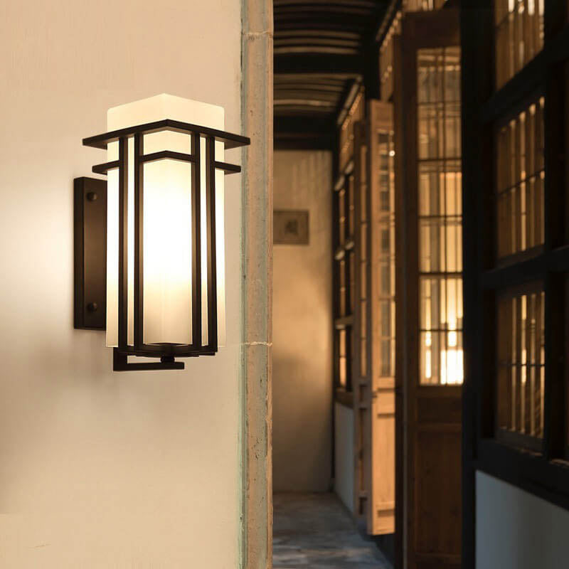 Modern Glass Square Iron 1-Light Waterproof Outdoor Wall Sconce Lamp