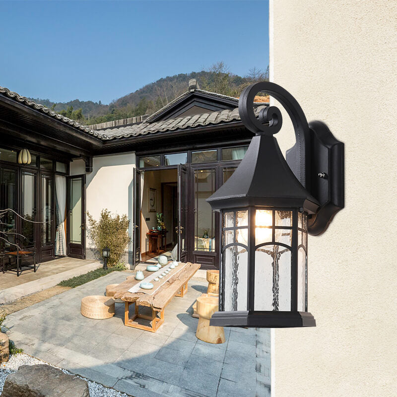 Vintage Lantern Glass Outdoor Waterproof Wall Sconce Lamp