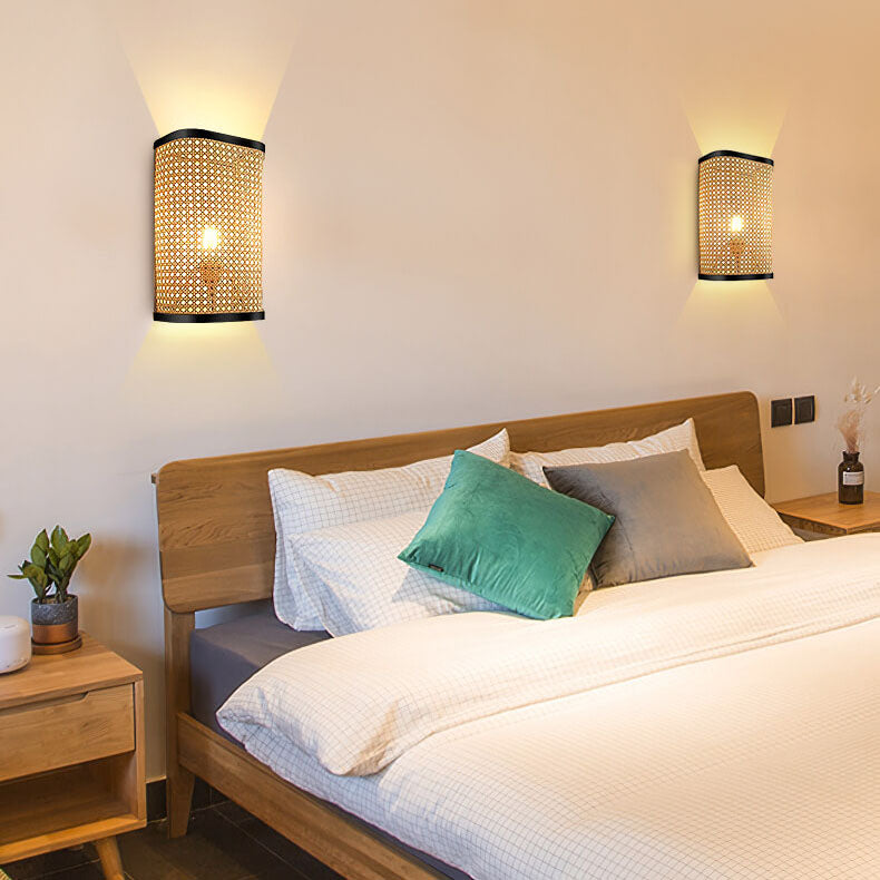 Minimalist Rattan Weaving Square 1-Light Wall Sconce Lamp
