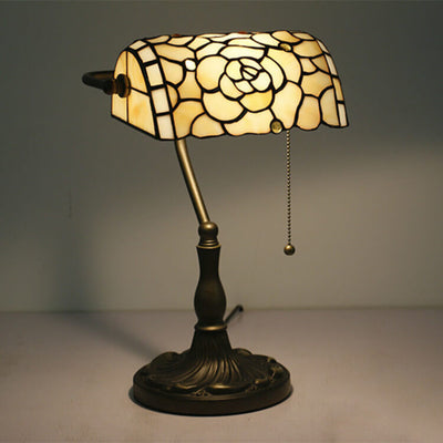 Vintage Tiffany Baroque Stained Glass 1-Light Zipper Switch Table Lamp