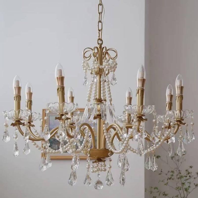 Modern Luxury Candelabra Pearl Crystal Brass 6/8 Light Chandelier