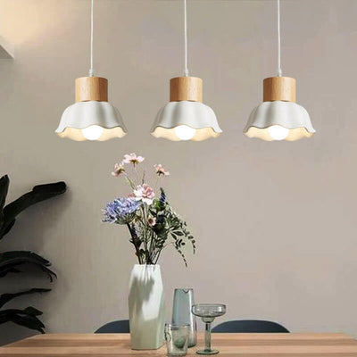 Nordic Solid Wood White Dome Shade 3-Light Chandelier