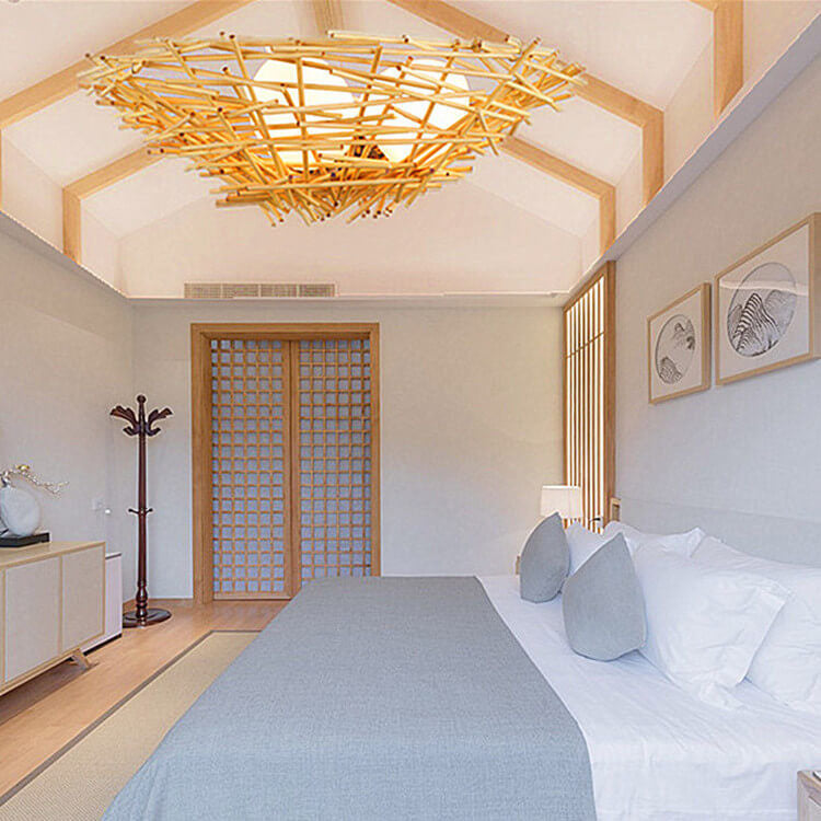 Rattan-Weben Vogelnest-förmiger 3-Licht-Kronleuchter 