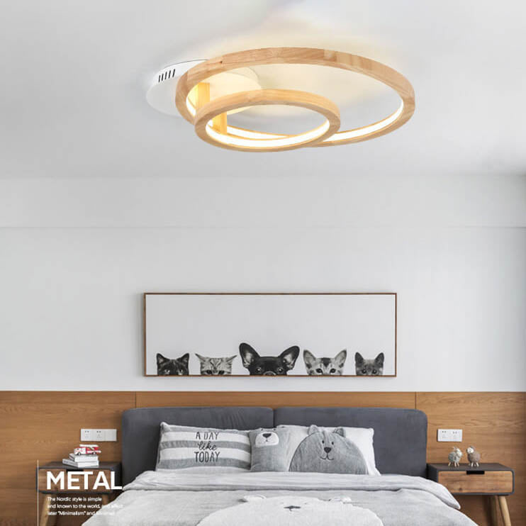 Nordic Wooden 2-Circle Ring LED Flush Mount Ceiling Light