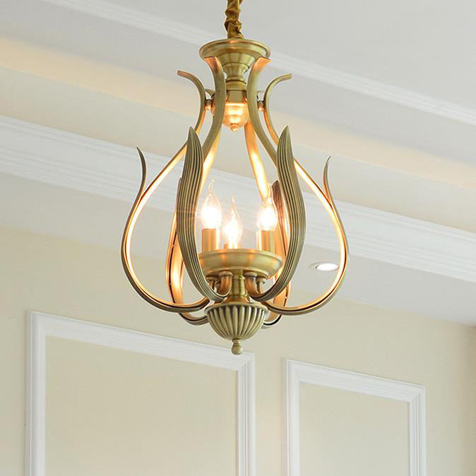 Modern Luxury Brass Oval Lantern  3-Light Chandelier