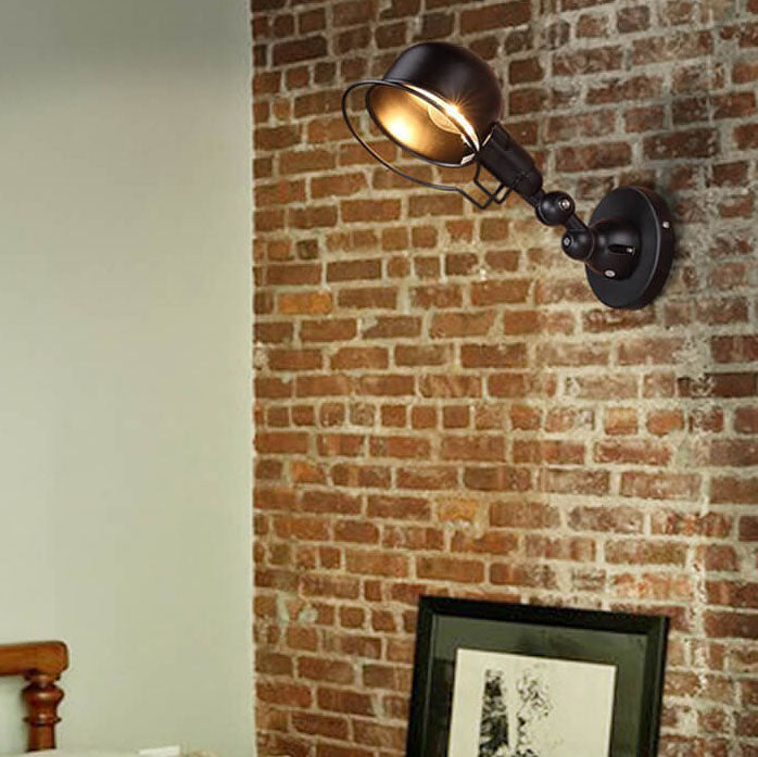 Industrial Iron Dome Shade Rotatable 1-Light Wall Sconce Lamp