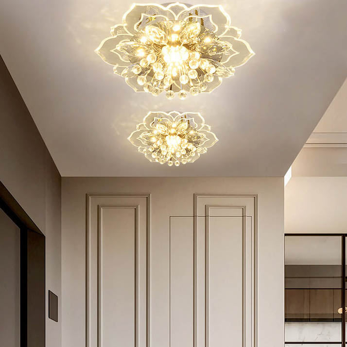 Plafonnier LED moderne en forme de fleur en cristal 