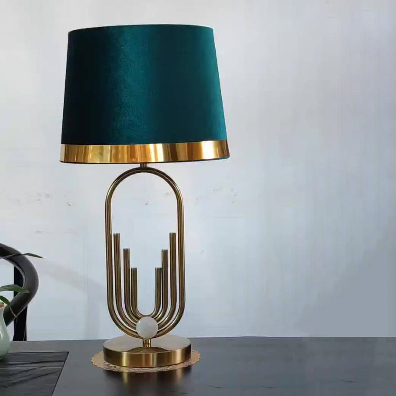 Modern Luxury Fabric Gold Oval Ring Base 1-Light Table Lamp