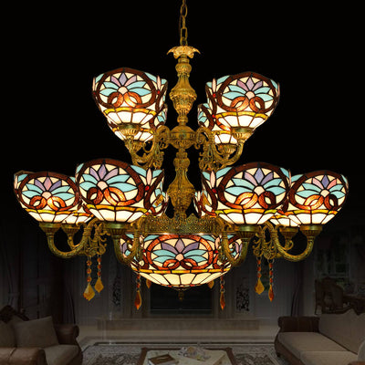European Style Tiffany Love Baroque Stained Glass 15-Light Chandelier