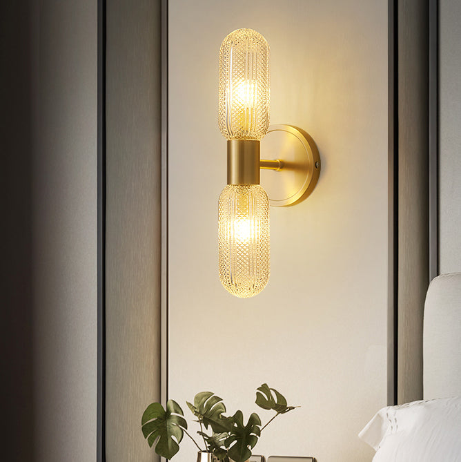 Modern Diamond Textured Glass Brass 2-Light Wall Sconce Lamp