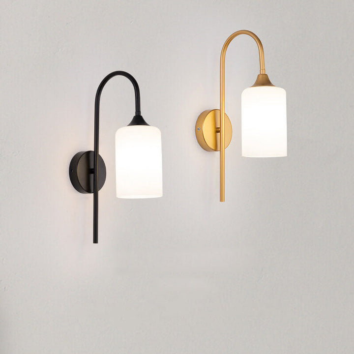 Applique murale 1 lumière avec bras courbé et abat-jour cylindrique en verre minimaliste moderne 