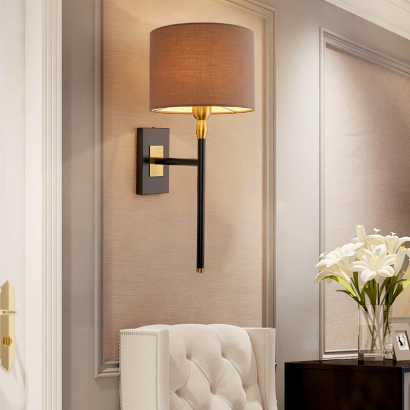 Modern Minimalist Coffee Fabric Cylinder Shade 1-Light Wall Sconce Lamp