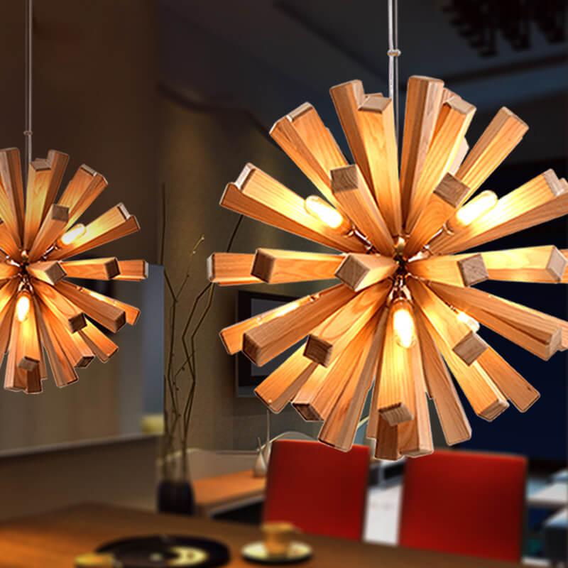 Creative Dandelion Sphere Wooden 10-Light LED Chandelier