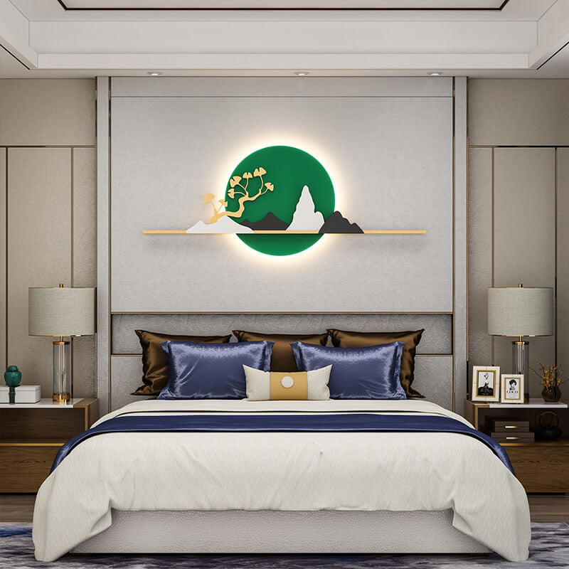 Modern Landscape Metal Leather Round LED Decorative Wall Mural Lamp