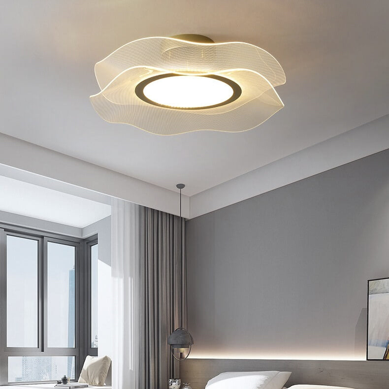 Lustre Plafonnier Semi-Encastré LED Feuille de Lotus Ronde en Acrylique de Luxe Créatif 