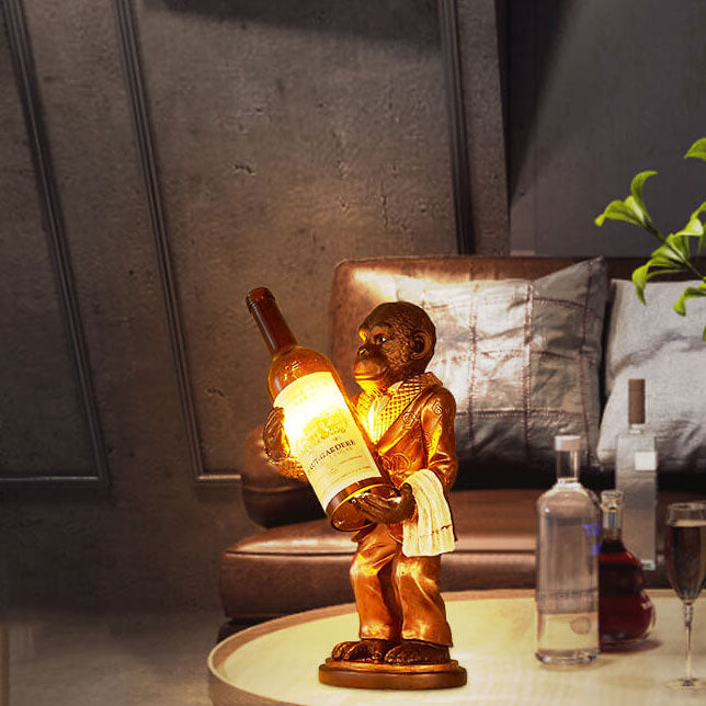 Retro Creative Monkey Resin Wine Bottle 1-Light Decoration Table Lamp