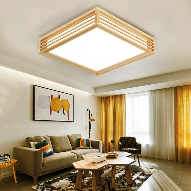 Nordic Solid Wood Square LED Japanese Tatami Flush Mount Ceiling Light