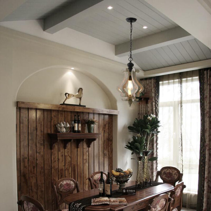 Vintage Country Holz Geometrische 1-Licht Pendelleuchte im gealterten Stil 