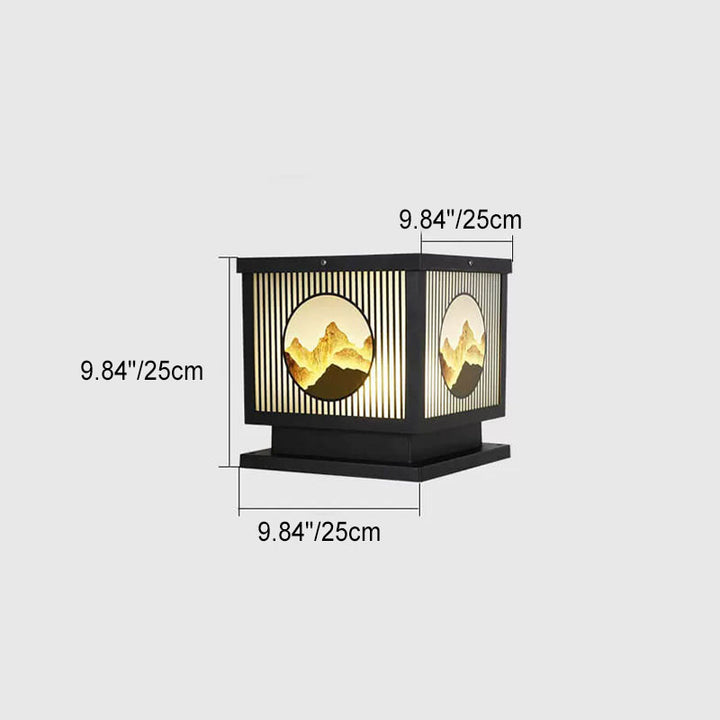 Traditionelle chinesische wasserdichte LED-Garten- und Landschaftsleuchte für den Außenbereich mit quadratischem Aufsatz aus Aluminium und gehärtetem Glas 
