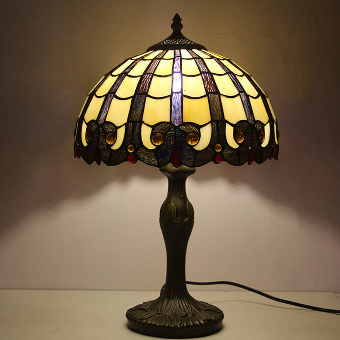 Vintage Tiffany Stained Glass Shade 1-Light Table Lamp