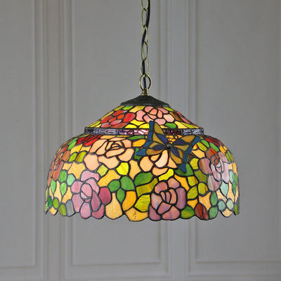 European Retro Tiffany Color Butterfly Design 1-Light Pendant Light