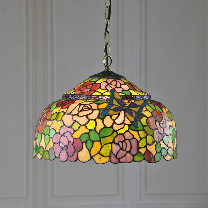 European Retro Tiffany Color Butterfly Design 1-Light Pendant Light