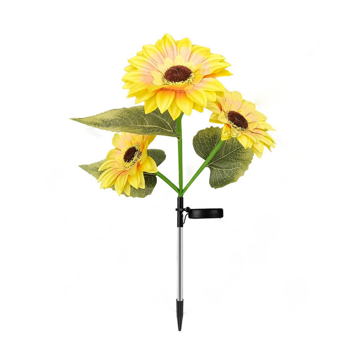 Luz de paisaje para jardín al aire libre con LED de 3 cabezas Solar Sunflower 