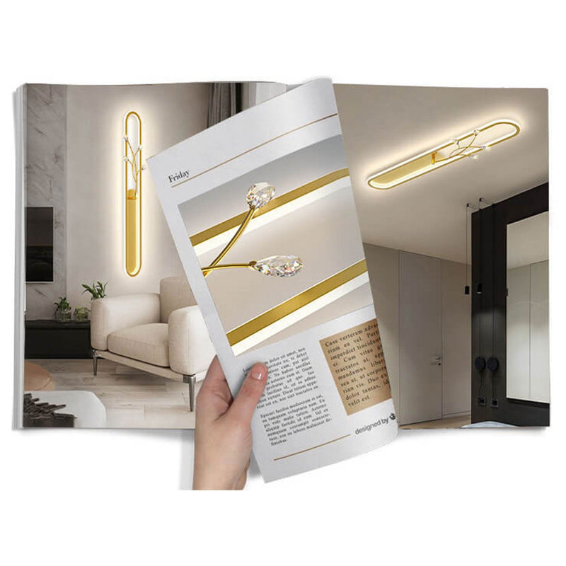 Creative Long Oval Crystal Small Flower Decoration Design LED Flush Mount Light