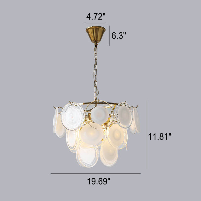 French Vintage White Glass Round Shell 5 Light Chandelier