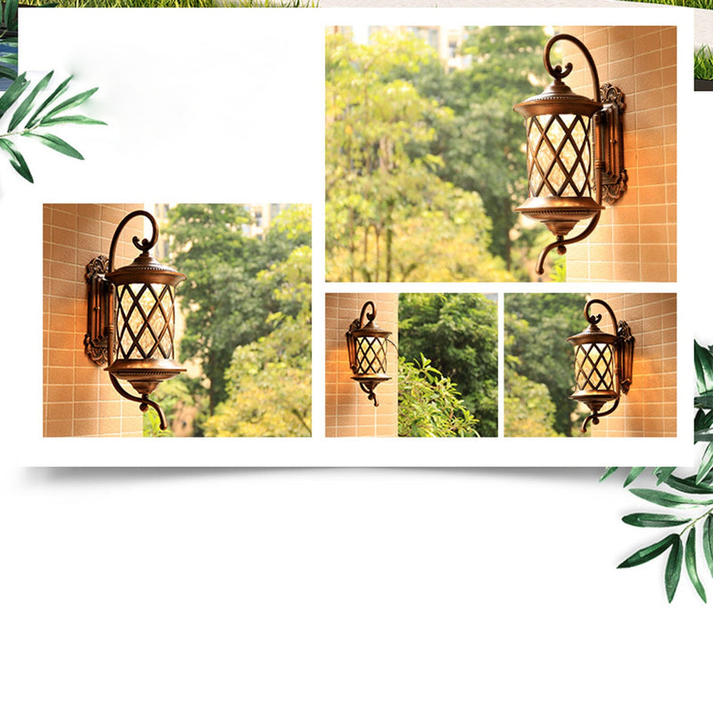 European-style Retro Pineapple Pattern Aluminum Glass Waterproof LED Outdoor Wall Sconce Lamp