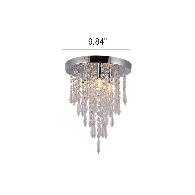 Modern Minimalist Crystal Bead Curtain Round 3-Light Flush Mount Ceiling Light