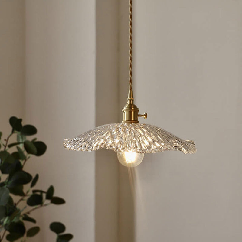 Japanese Style Brass Glass Lotus Leaf 1-Light Pendant Light