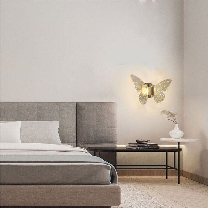Moderna lámpara de pared LED con mariposa acrílica y lámina de oro creativa 