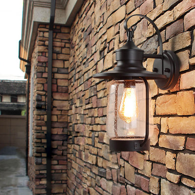 Vintage Industrial Bubble Glass 1-Light Outdoor Waterproof Patio Wall Sconce Lamp