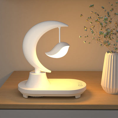 Modern Art Deco ABS Moon Shape Bluetooth Speaker Night Light LED Table Lamp