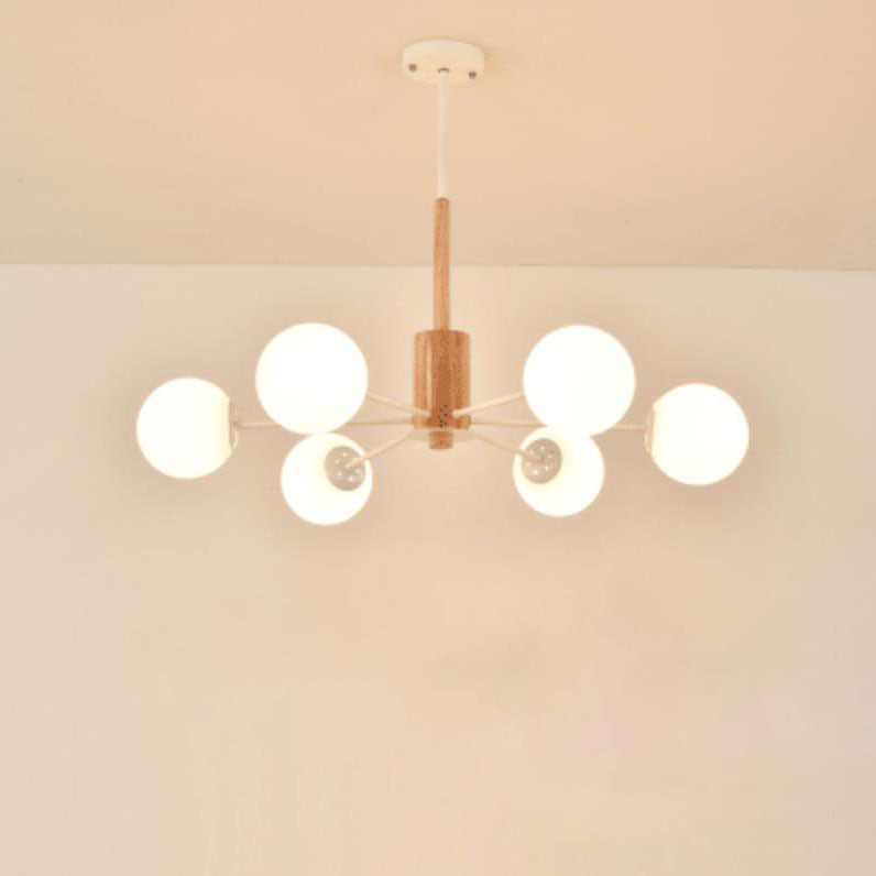 Contemporary Nordic Log Magic Bean Rubberwood Iron Glass 6/8/12/16-Light Chandelier For Living Room &amp; Bedroom