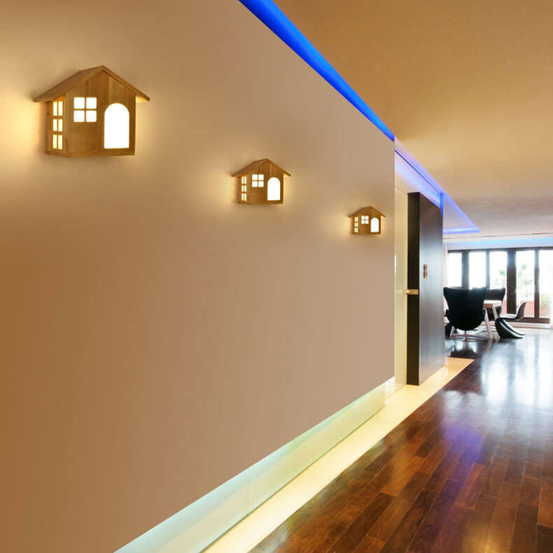 Moderne hölzerne kleine Haus-LED-japanische dekorative Wandleuchte-Lampe 