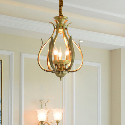 Modern Luxury Brass Oval Lantern  3-Light Chandelier