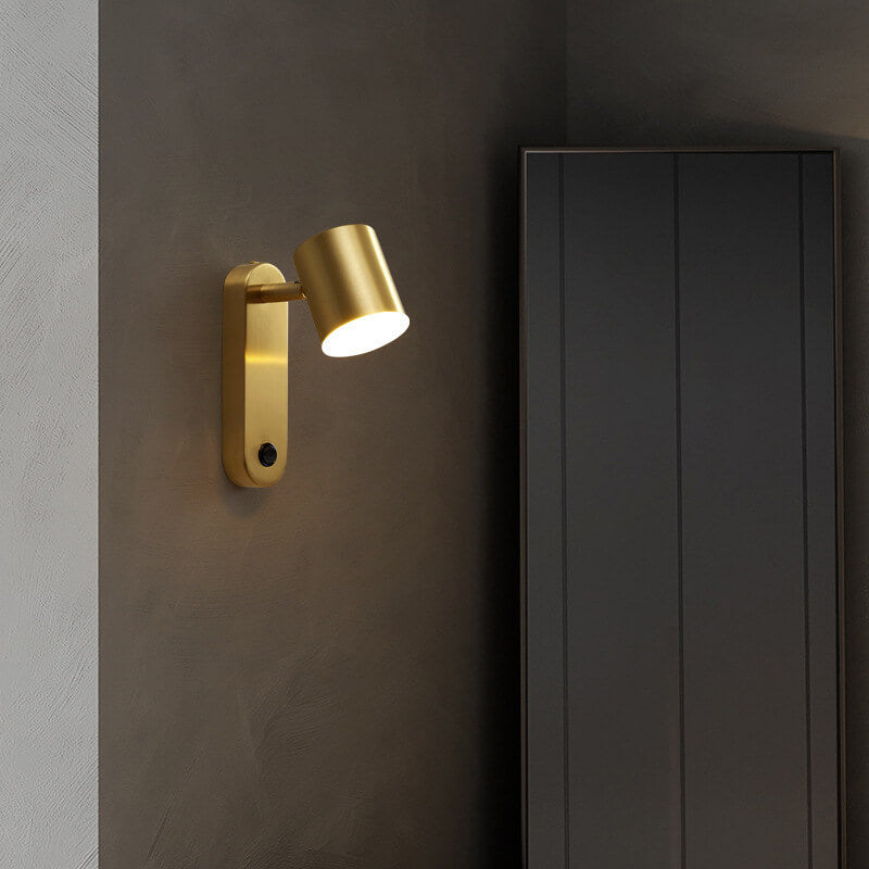 Aplique de pared LED de 1 luz con cilindro de cobre minimalista 