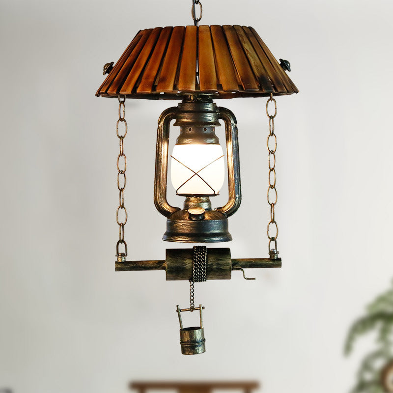 Vintage Kerosene Oil Lamp Bamboo 1-Light Pendant Light