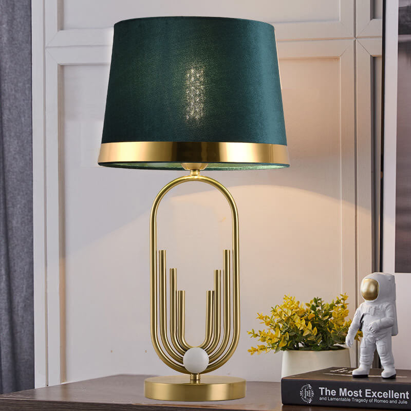 Modern Luxury Fabric Gold Oval Ring Base 1-Light Table Lamp