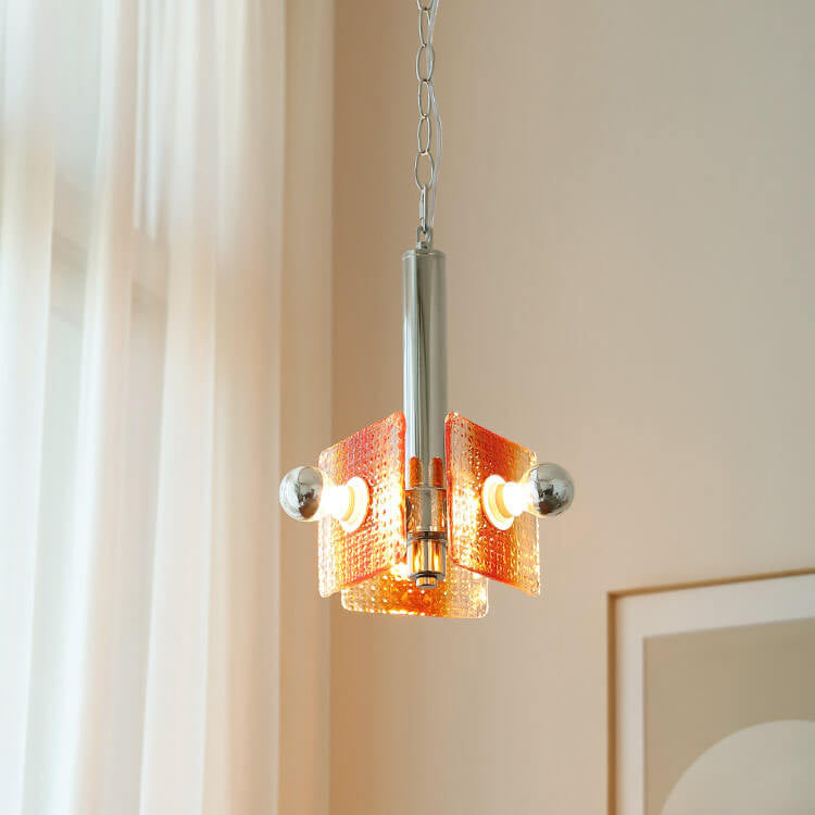 Traditional Vintage Caramel Glass Iron Square 3-Light Chandelier for Living Room