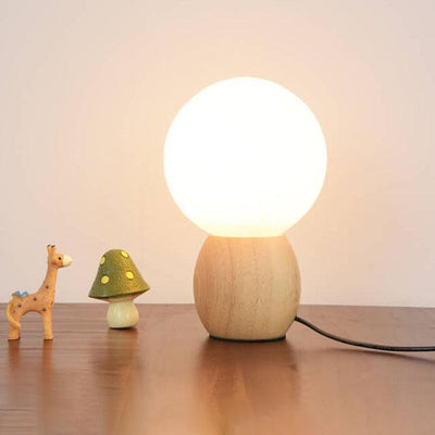 Nordic Solid Wood Milk White Glass Orb 1-Light Table Lamp