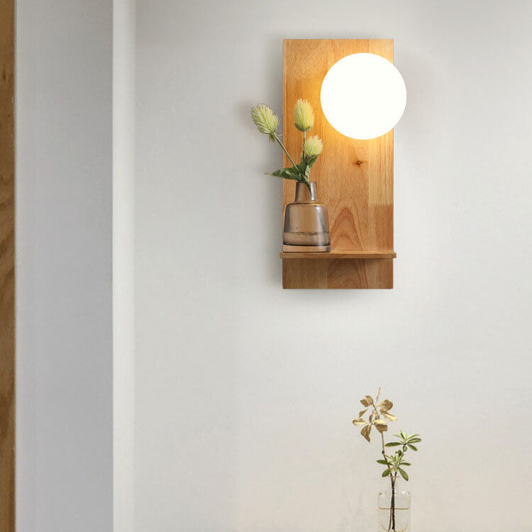 Nordic Solid Wood Glass Globe 1-Light  Wall Sconce Lamp