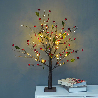Red Fruits Pine Tree Light Small Led Battery Decoration Table Lamp
