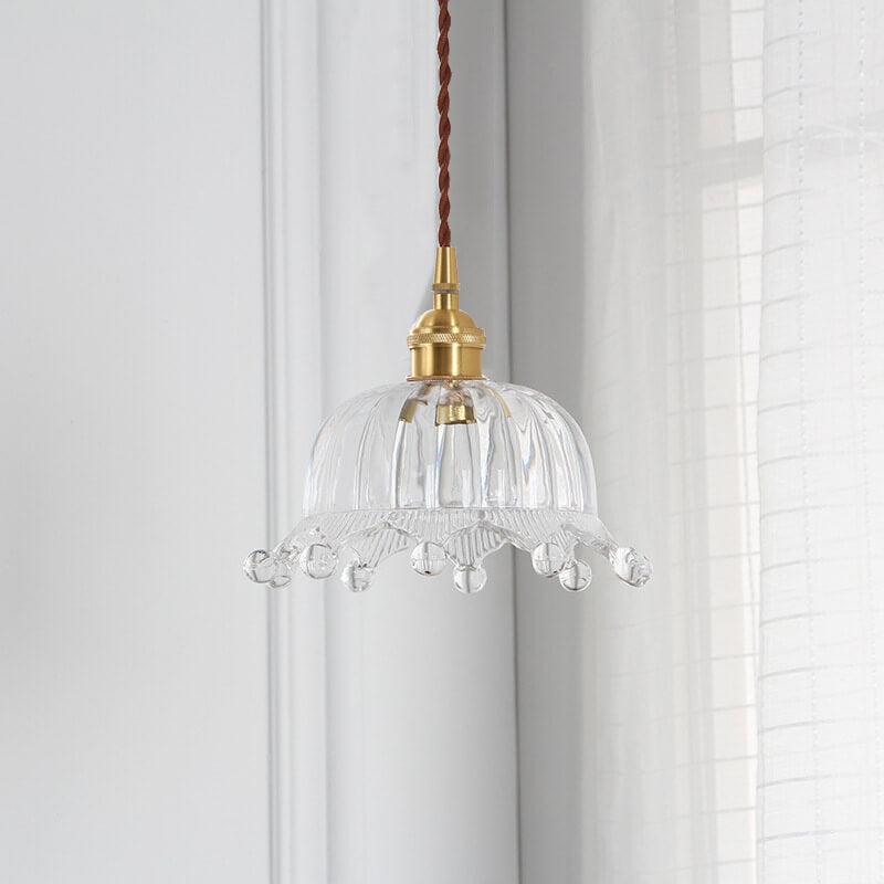 Nordic Simple Crown Glass Brass 1-Light Pendant Ceiling Light