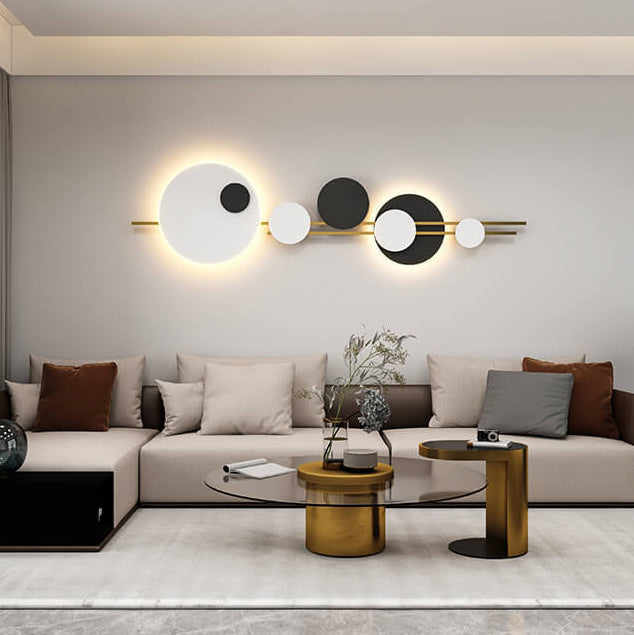 Modern Minimalist Round Iron Faux Leather LED Decorative Wall Mural Lamp for Living Room